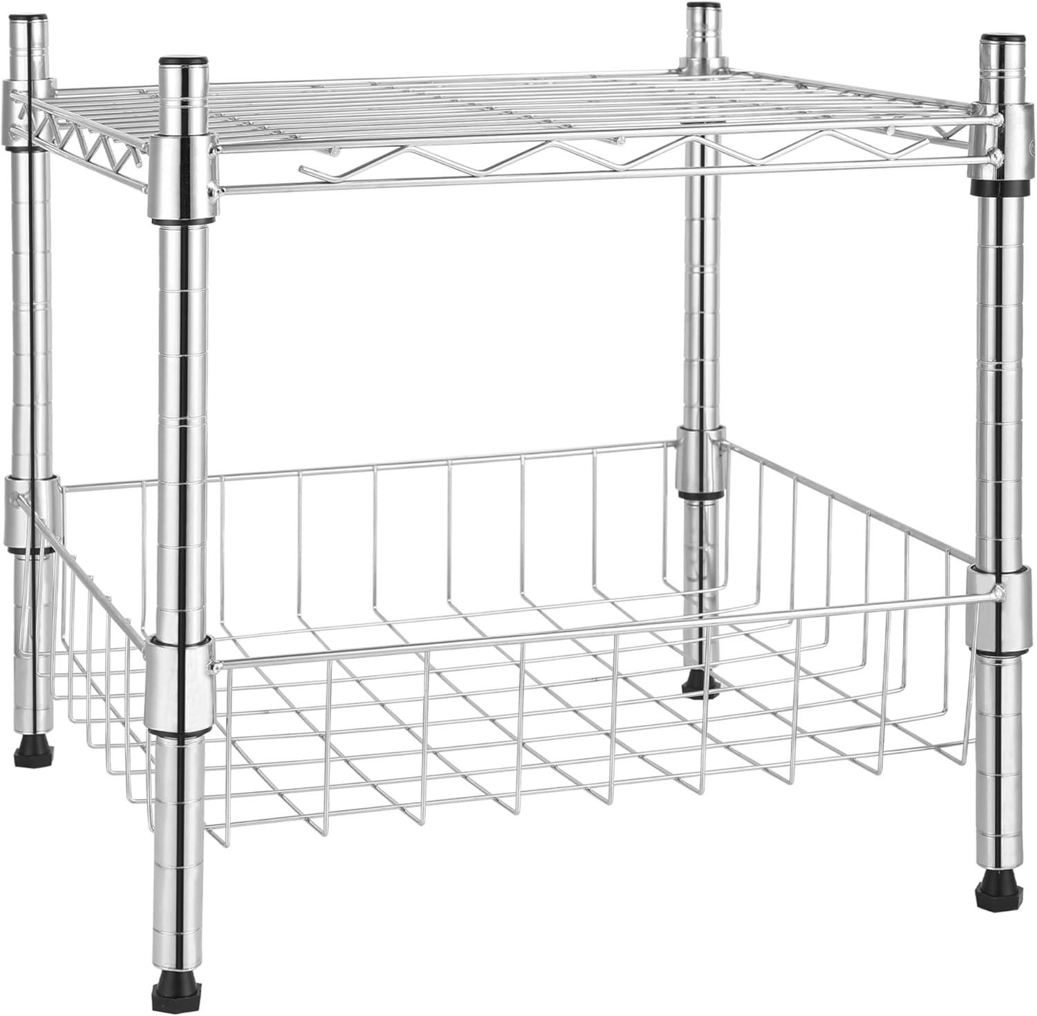 Chrome 2-Tier Adjustable Wire Metal Stackable Storage Unit