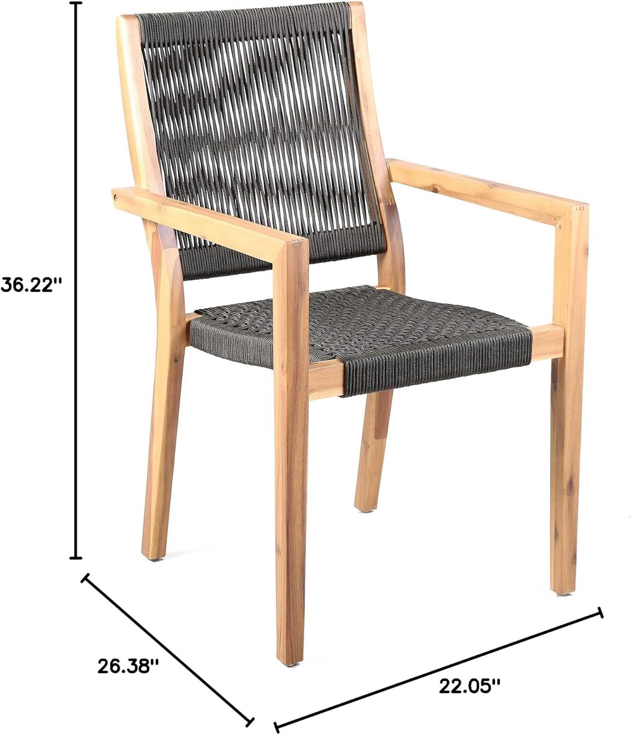 Madsen Charcoal Rope and Natural Eucalyptus Outdoor Dining Chair Set