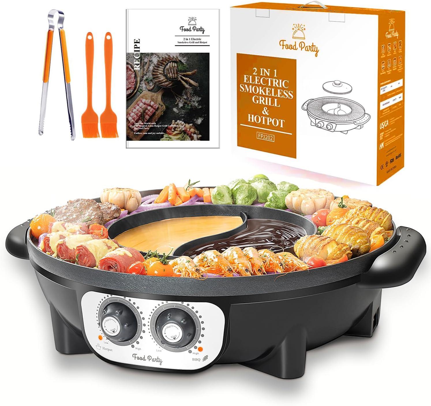 Dual-Sided Black Electric Smokeless Grill and Hot Pot