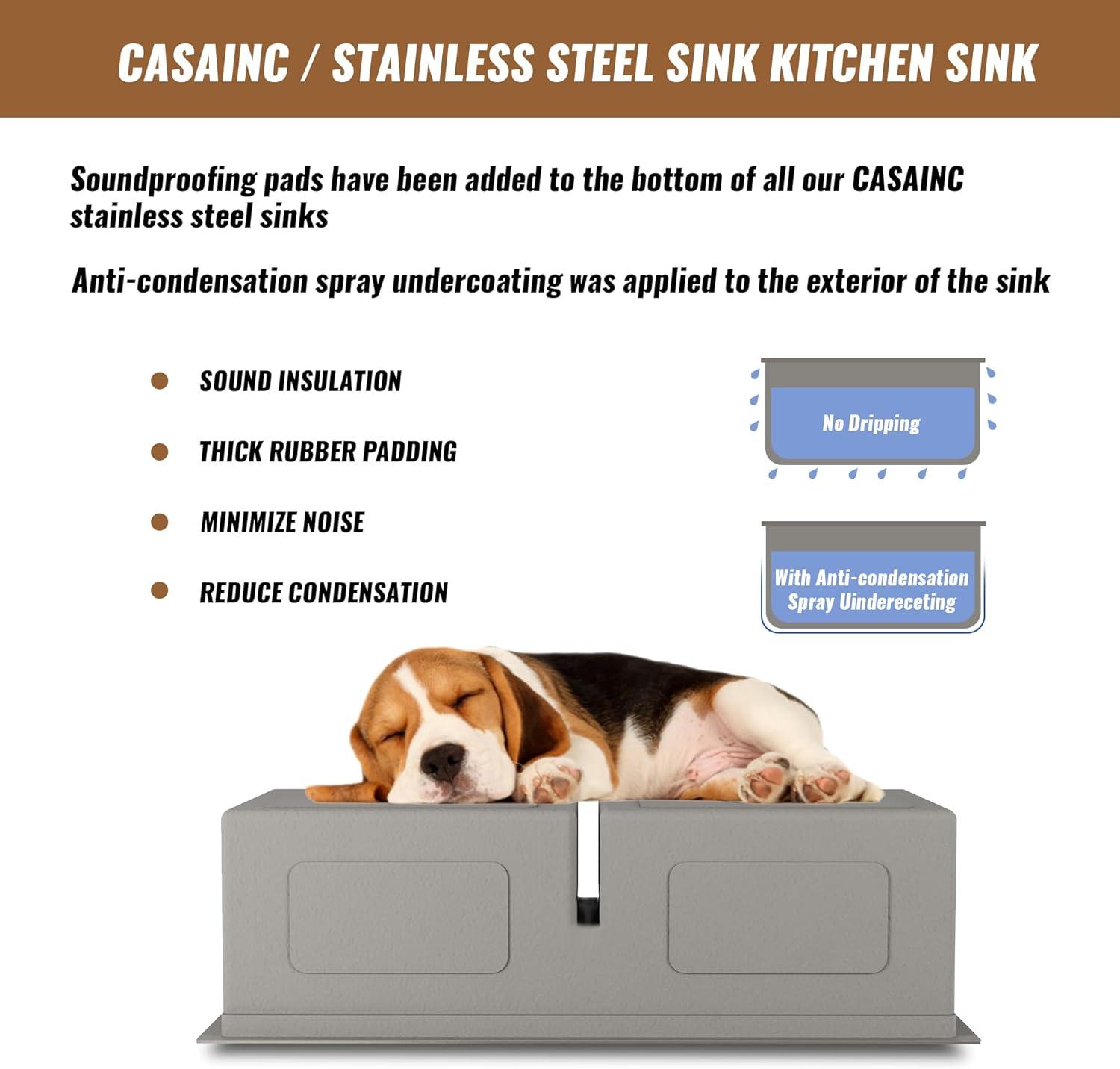 CASAINC Undermount Kitchen Sink Workstation - 33x19x10 Double Bowl Kitchen Sink,16 Gauge Multifunctional Step Kitchen Sinks Set, Nano Material Stainless Steel Sink with Accessories(Pack of 5)