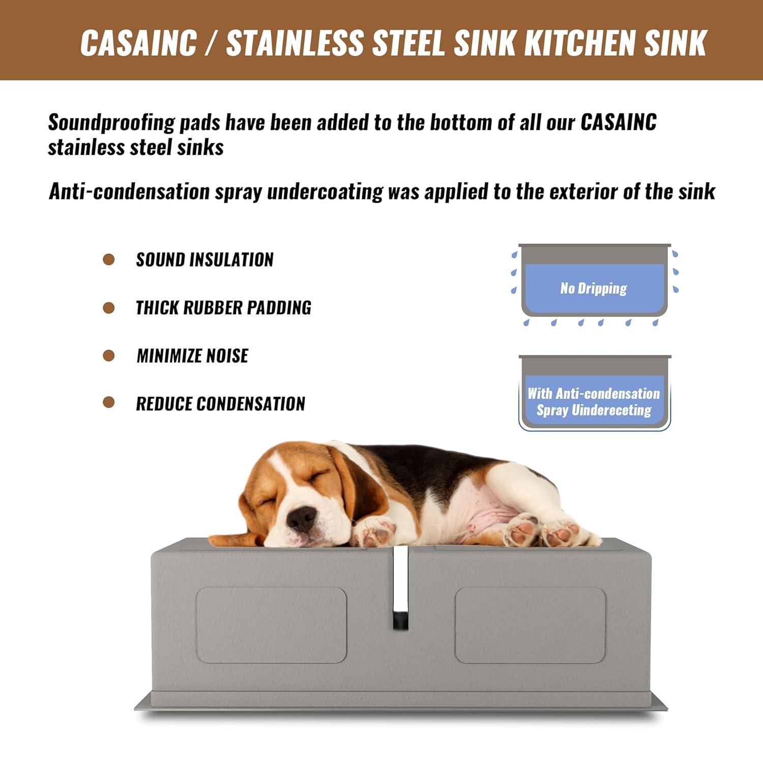 CASAINC Undermount Kitchen Sink Workstation - 33x19x10 Double Bowl Kitchen Sink,16 Gauge Multifunctional Step Kitchen Sinks Set, Nano Material Stainless Steel Sink with Accessories(Pack of 5)