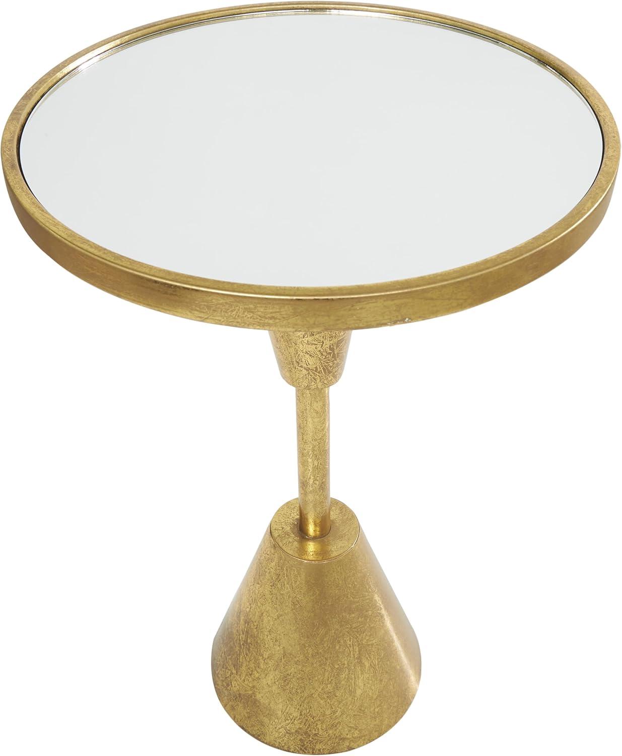 Gold Metal and Glass Round Mirrored Accent Table