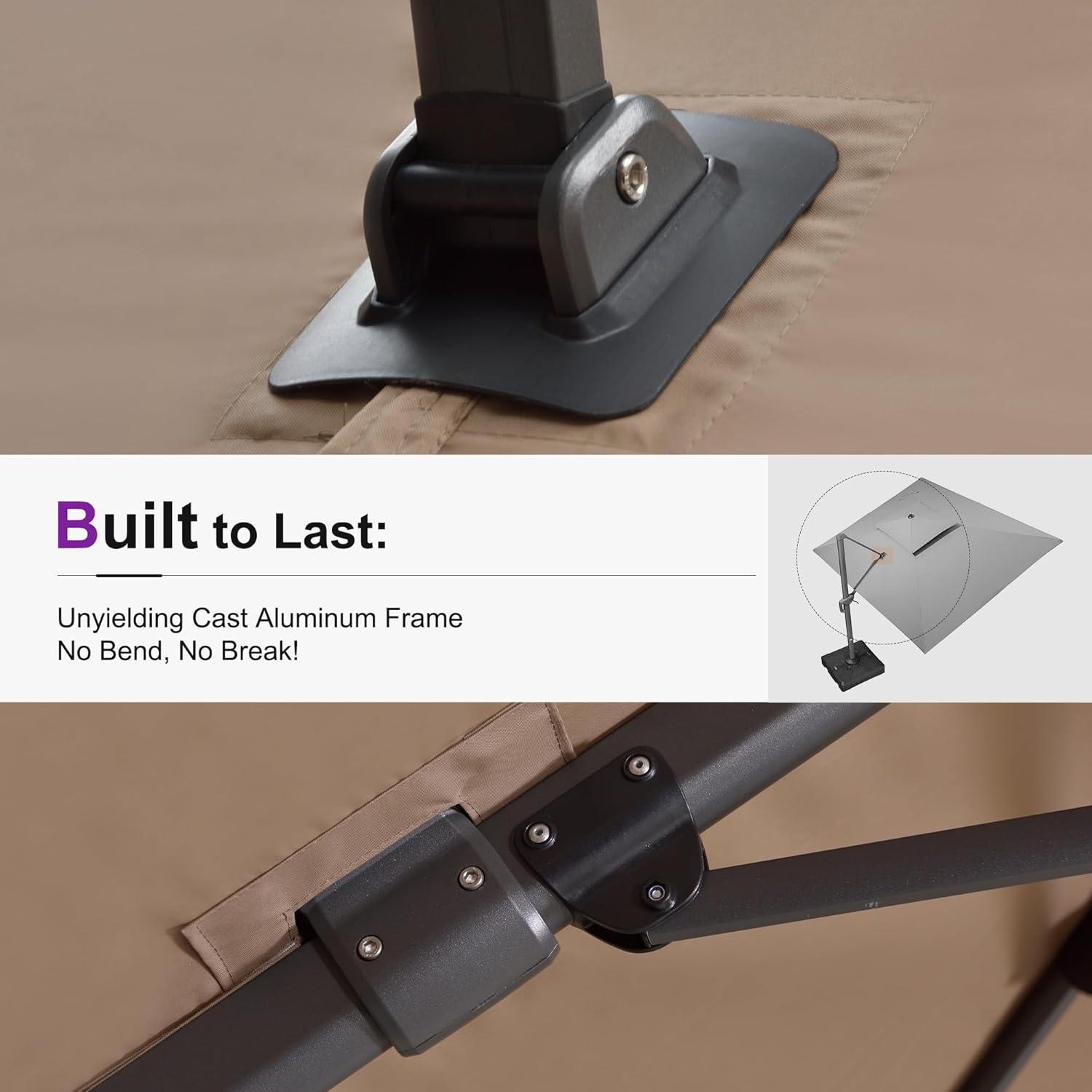 PURPLE LEAF 10FT Cantilever Outdoor Umbrellas Large Patio Umbrella Hanging Double Top Square Offset Umbrella with 360°Rotation Tilting Umbrella Outdoor Patio, Taupe