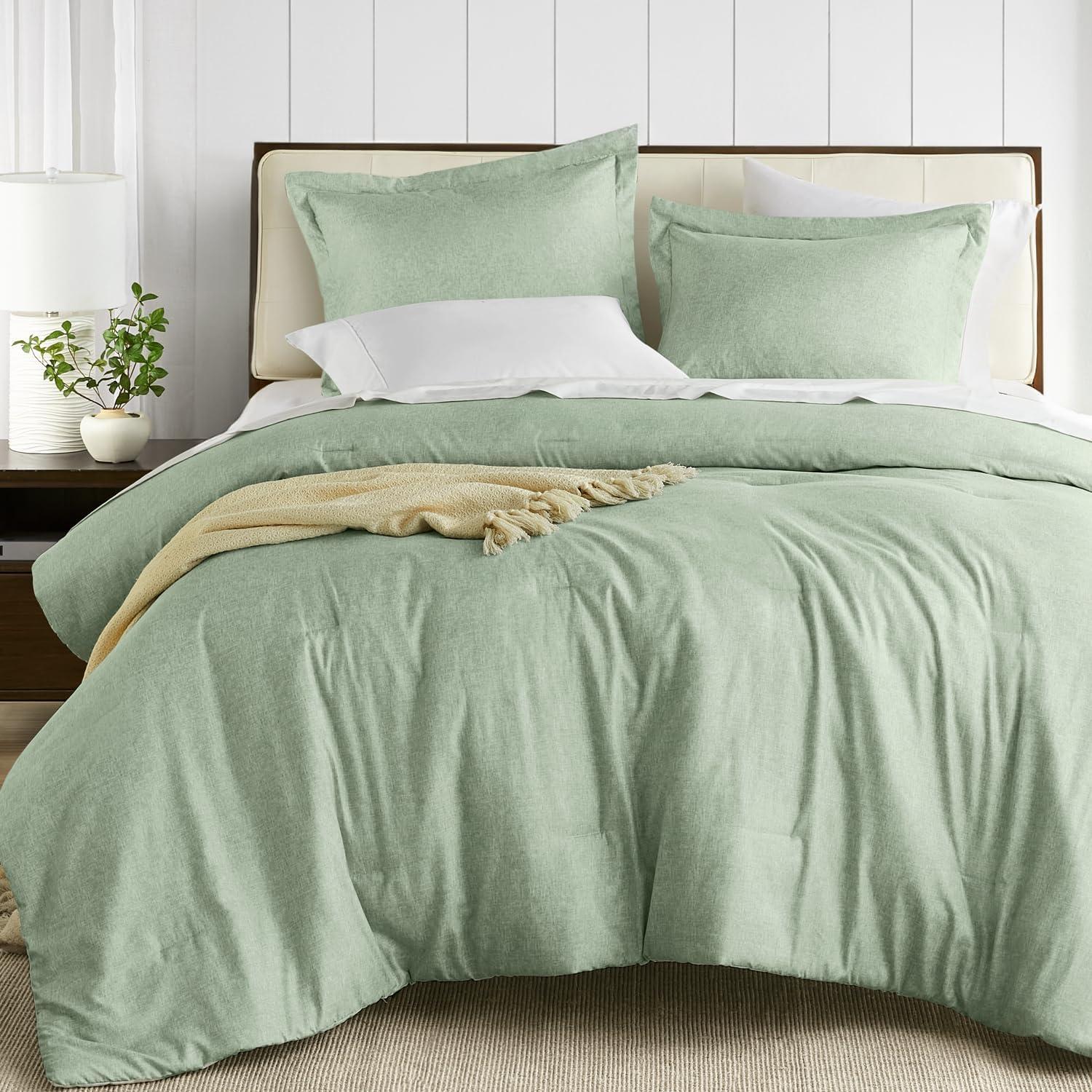 Lightweight Grey Comforter for Queen Size and Full Size Bed, Modern Chambray Bedding Set, Including 1 Comforter and 2 Pillow Shams