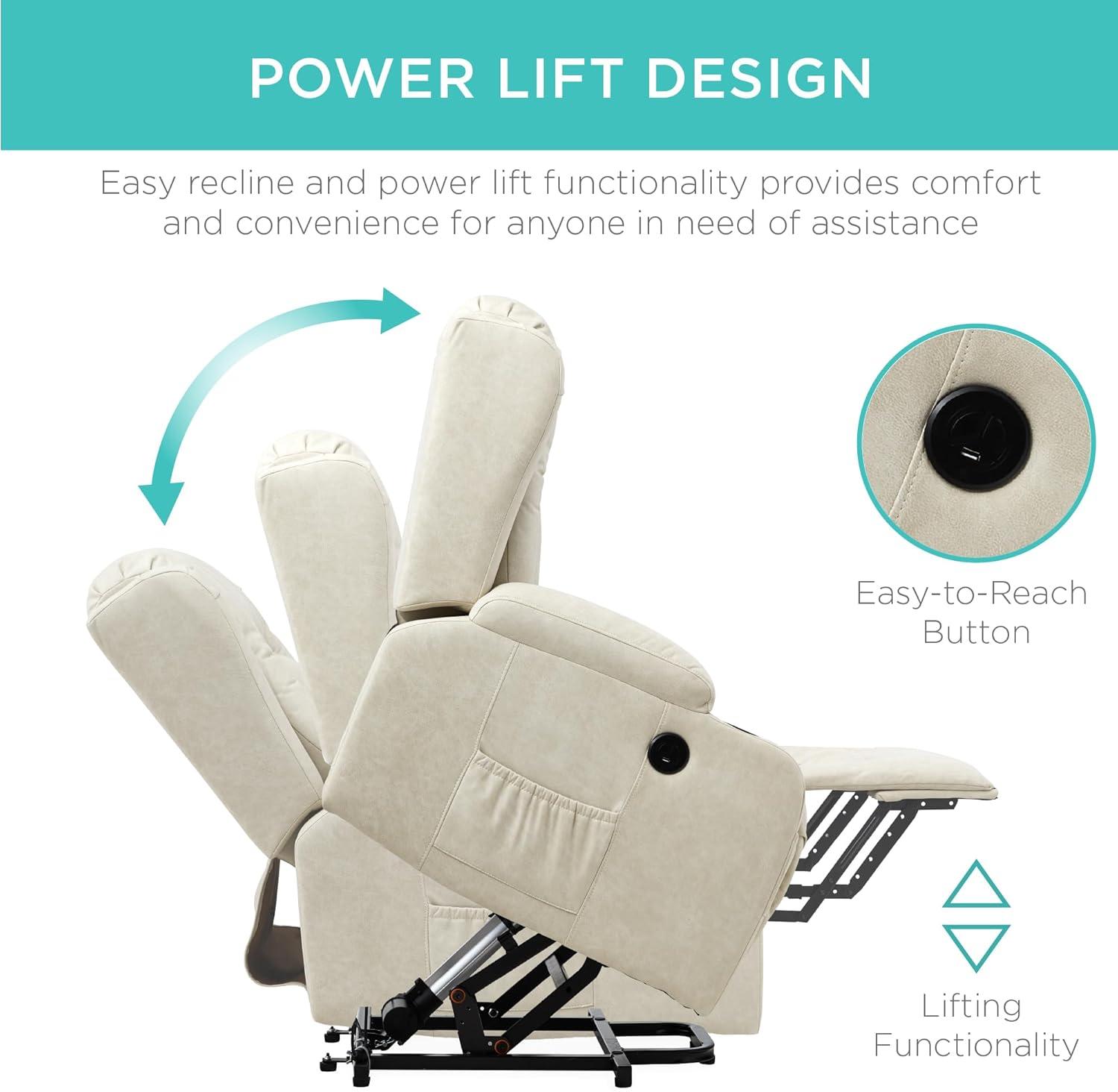 Hokku Designs Xola Electric Power Lift Recliner Massage Chair Furniture w/ USB Port, Heat, Cupholders