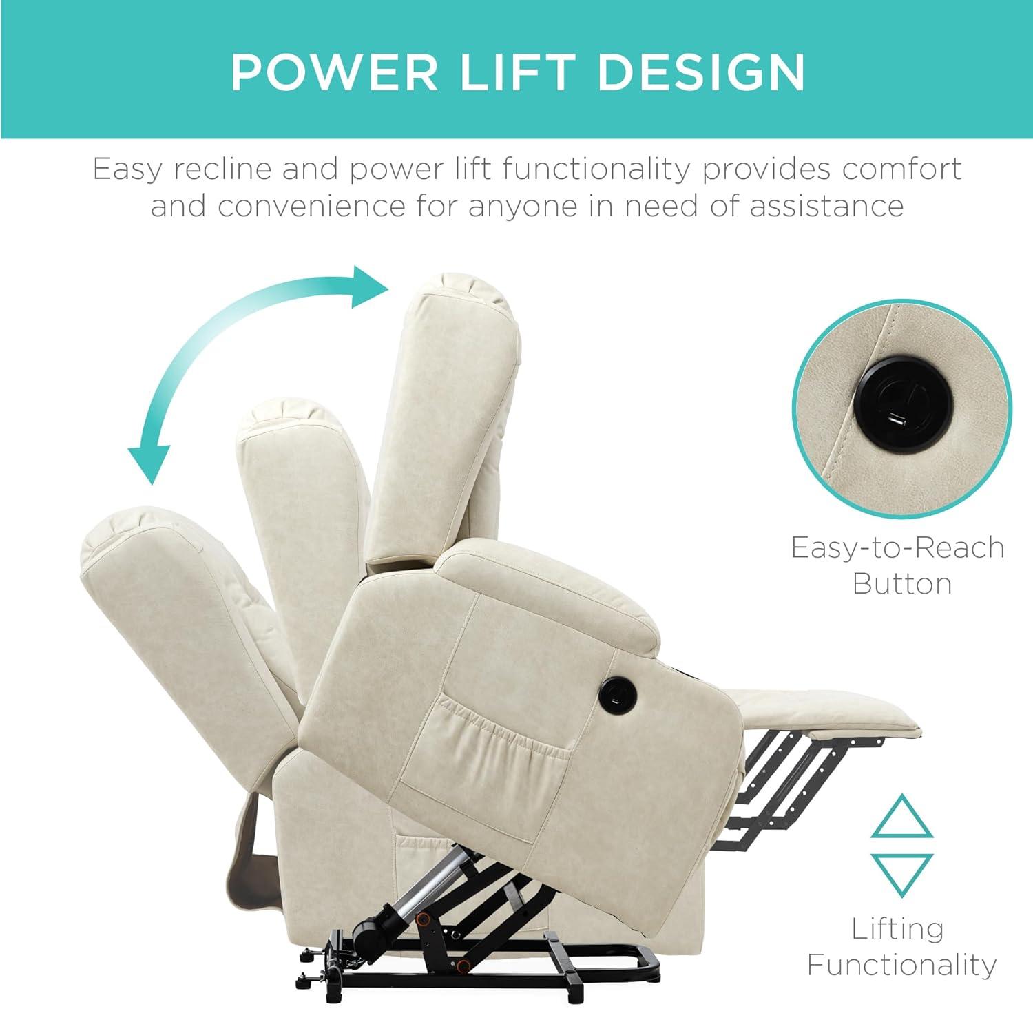 Hokku Designs Xola Electric Power Lift Recliner Massage Chair Furniture w/ USB Port, Heat, Cupholders