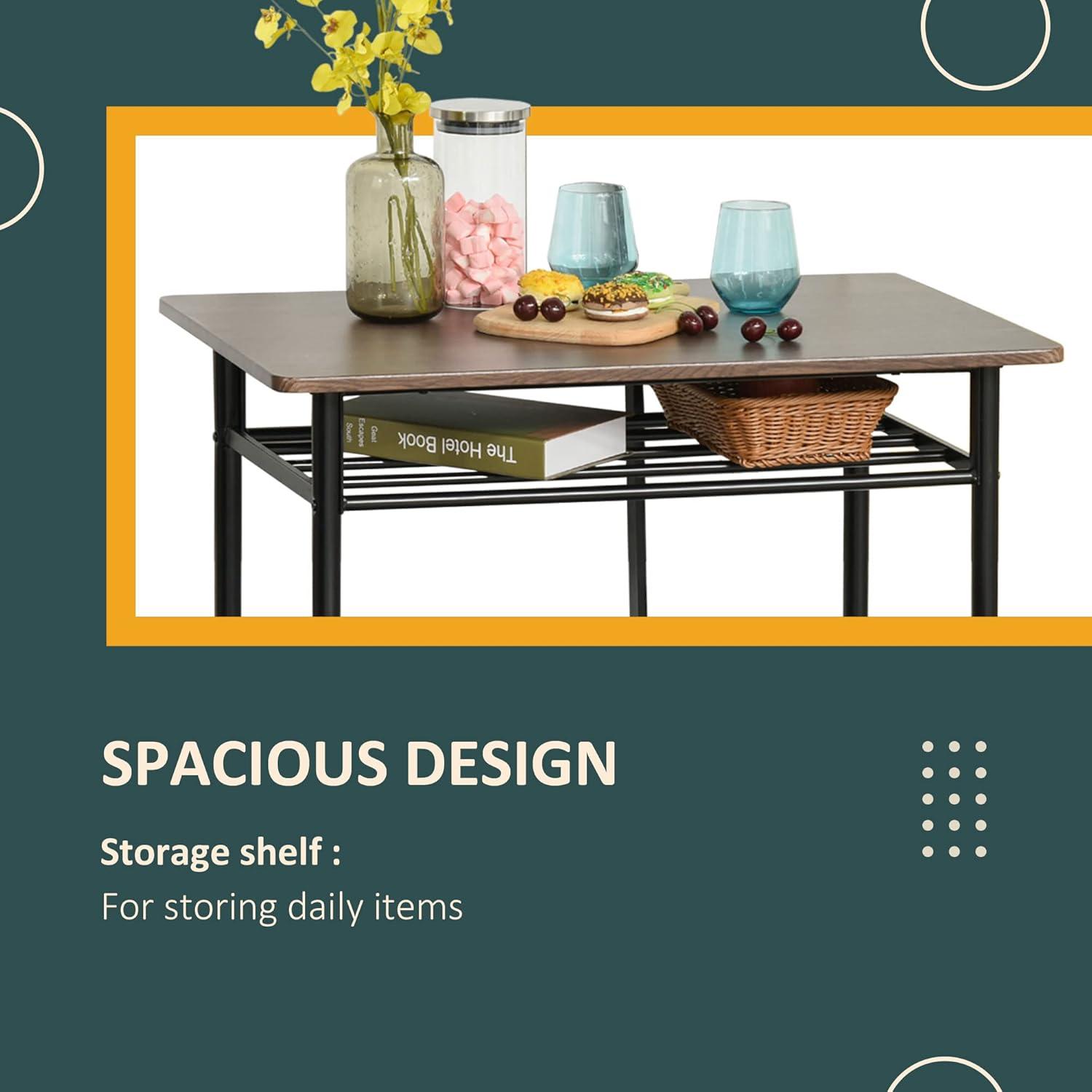 HOMCOM 3 Piece Counter Height Bar Table and Chairs Set, Space Saving Dining Table with 2 Matching Stools, Storage Shelf Metal Frame Footrest, Black