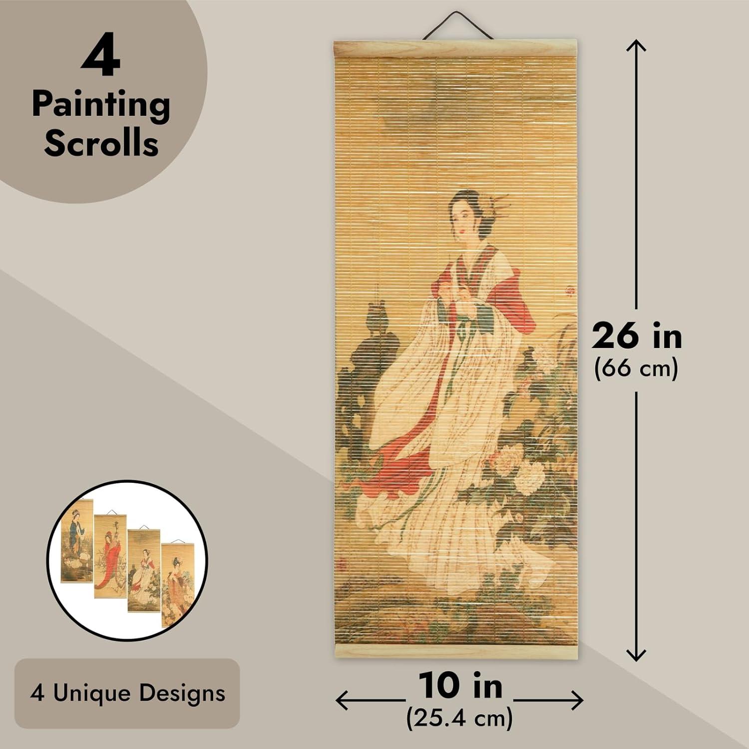 Juvale 4 Pack Hanging Painting Wall Scroll for Room Decor, 10 x 26 In