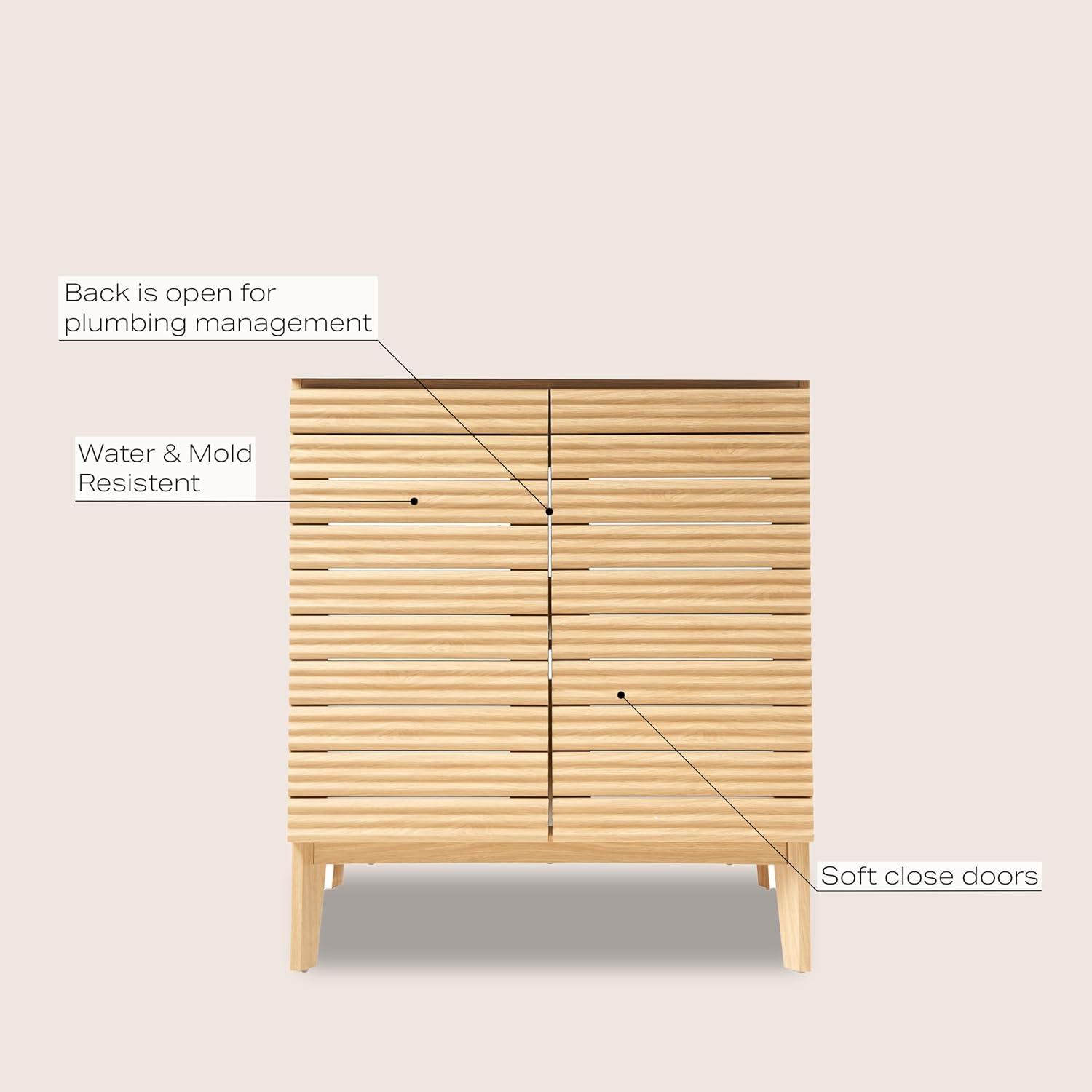 Calandre 30" Slat Modern Farmhouse 2-Shelf Bath Vanity Cabinet Only (Sink Basin not Included)