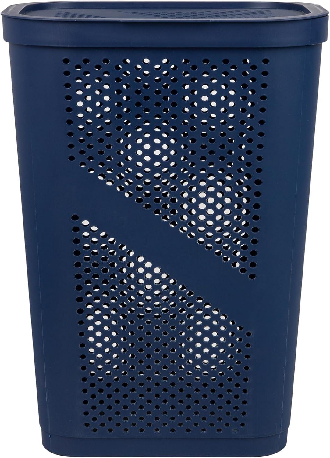 Mind Reader Large Hinged Lid Laundry Hamper, Navy
