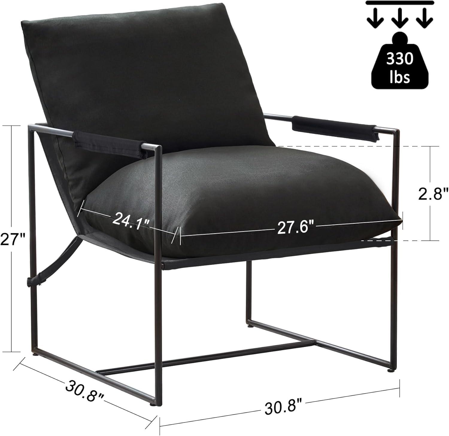 Black Microfiber Metal Frame Modern Accent Chair