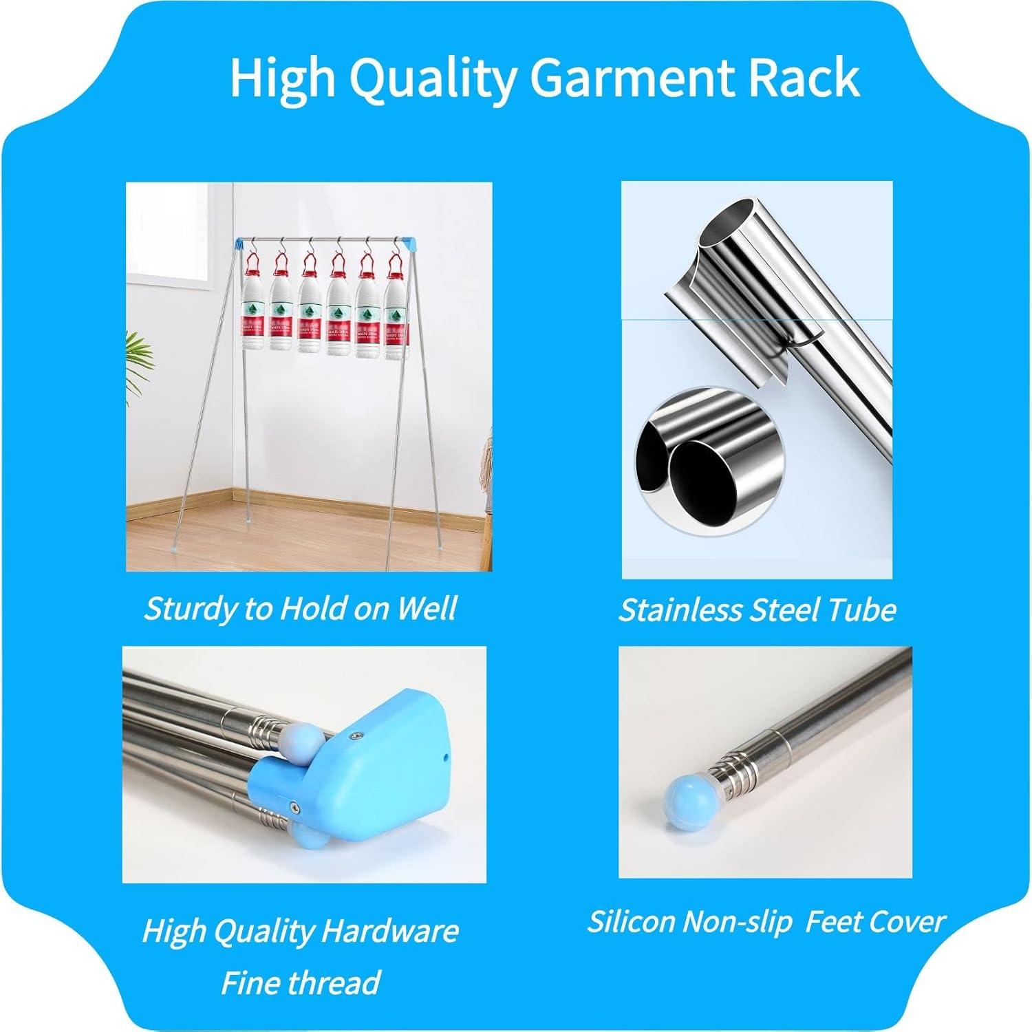 Portable Travel Garment Rack, Compact Stainless Steel Foldable Mini Drying Clothes Rack for Travel, Camping, Hotel Room, Laundry, Dance Costume, Indoor, Outdoor (Regular)