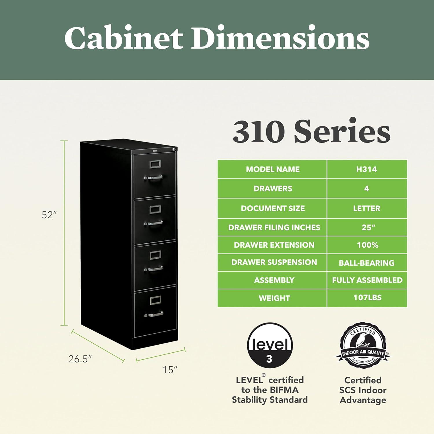 Black Steel 4-Drawer Lockable Vertical Filing Cabinet