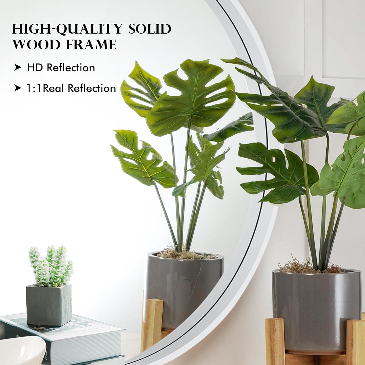 Walnut Round Pine Wood Mirror, 32" Diameter