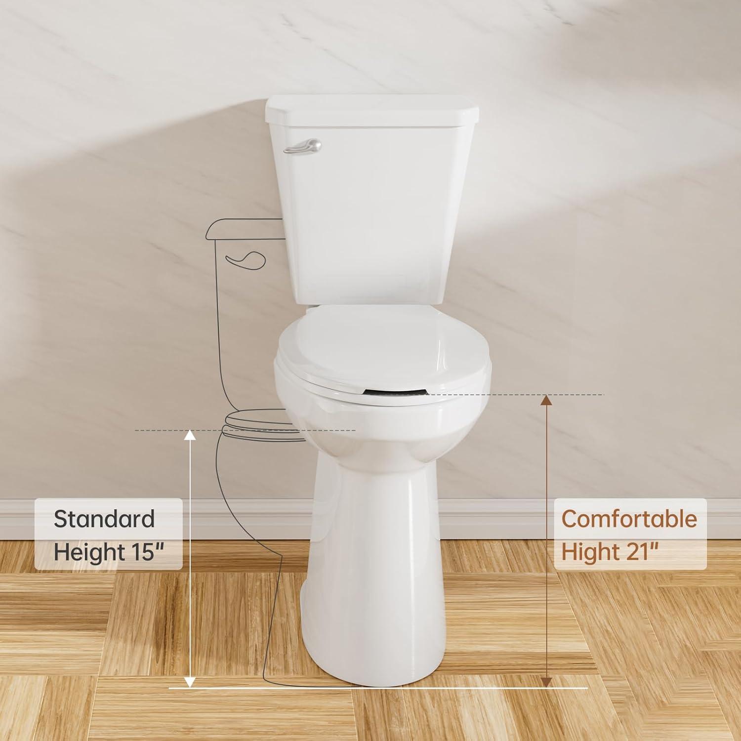 Traditional 21-inch Height Extra Tall Toilet for Bathrooms, Elongated Toilet Seat