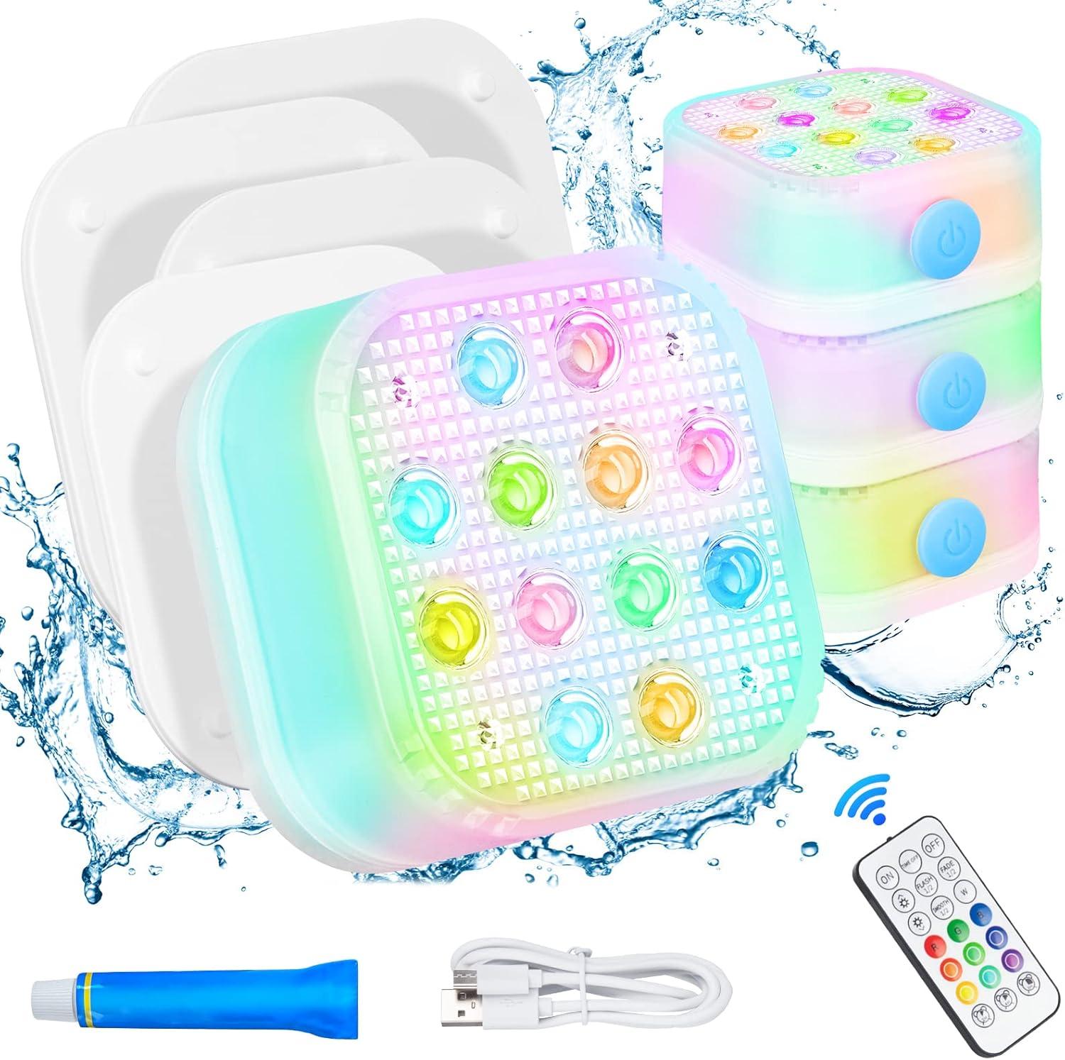 Pool Lights for Above Ground Pools Waterproof with Remote, Underwater Rechargeable 2600mAh Battery Magnetic 16 Color Changing Floating Submersible Pool Light for Inground Pool LED Lights Party Decor