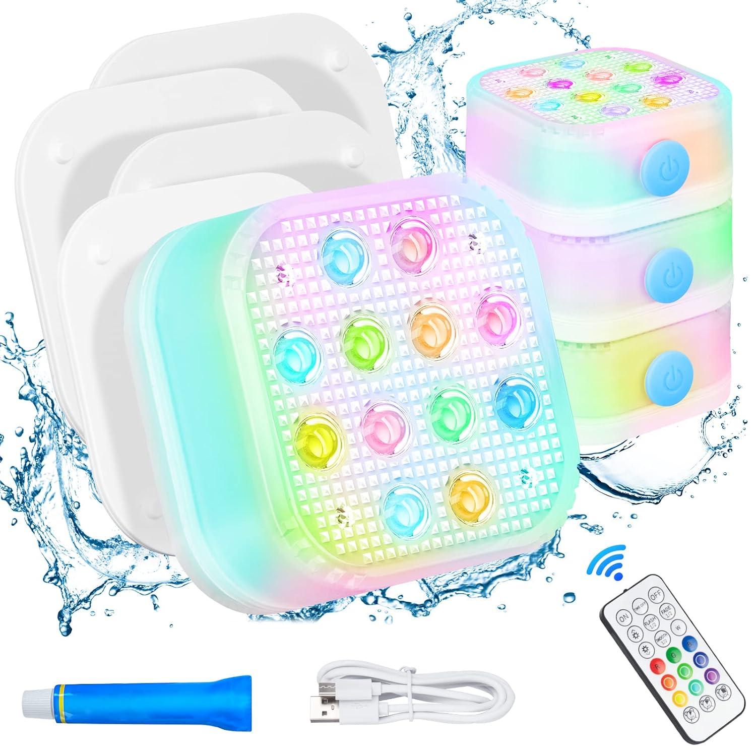 Pool Lights for Above Ground Pools Waterproof with Remote, Underwater Rechargeable 2600mAh Battery Magnetic 16 Color Changing Floating Submersible Pool Light for Inground Pool LED Lights Party Decor