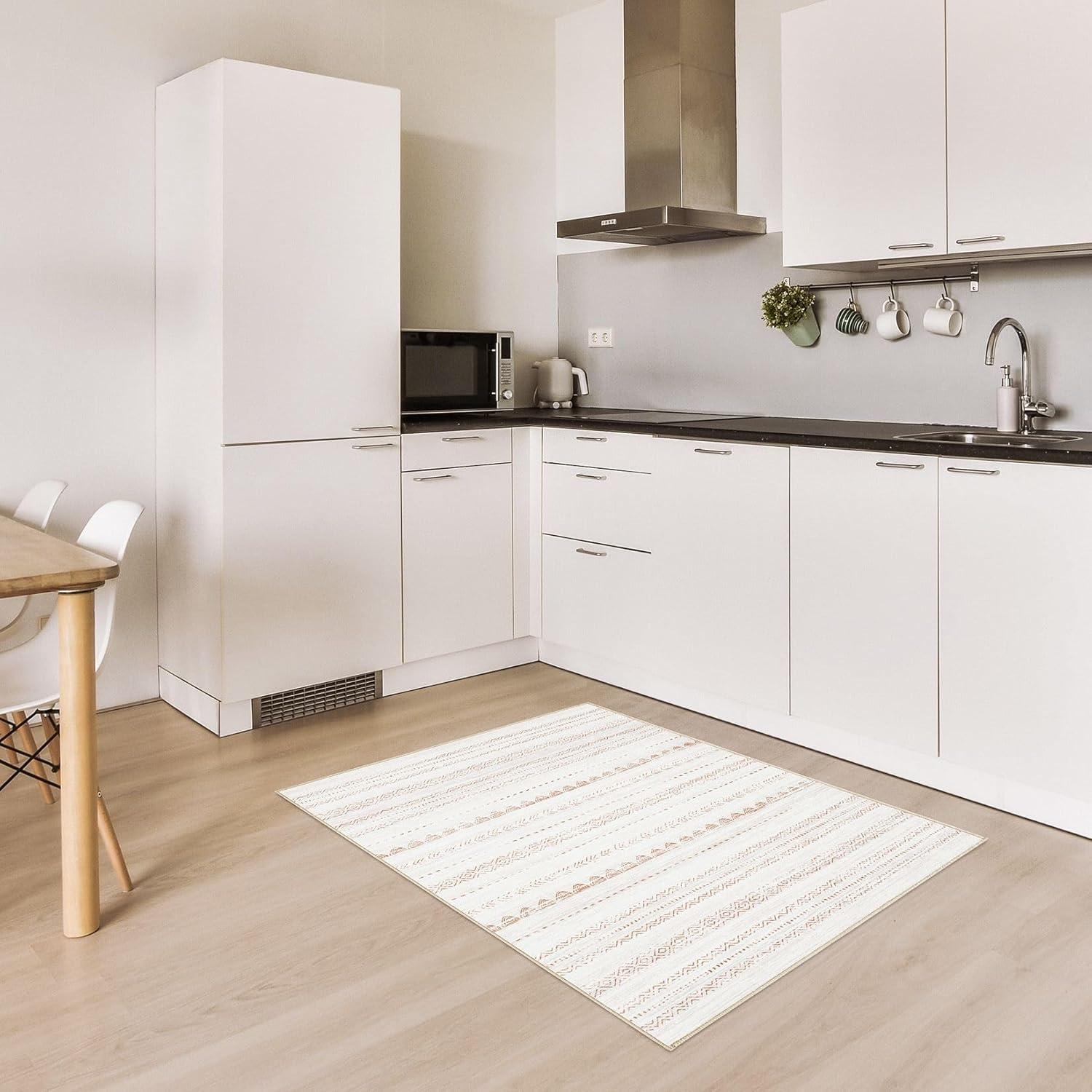 Nakagishi 2X3 Rug Washable Area Rug: Small Soft Boho Farmhouse Neutral Moroccan Non Slip Indoor Low Pile Accent Floor Throw Carpet for Bedroom Bathroom Entryway Kitchen Hallway Closet Home- Brown