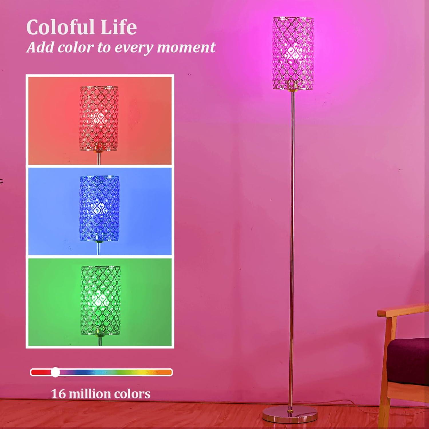 Crystal Floor Lamp with Remote Control, Smart Rose Gold Floor Lamps for Living Room with Bulb Included, Crystal Standing Lamp Rose Gold Home Décor Floor Lamp for Bedroom