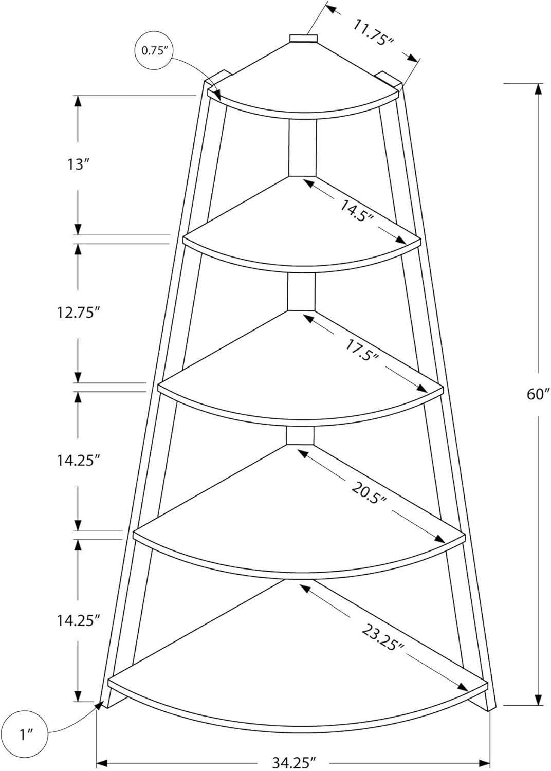 Glasco Bookshelf, Bookcase, Etagere, Corner, 4 Tier, 60"H, Office, Bedroom, Laminate, Contemporary