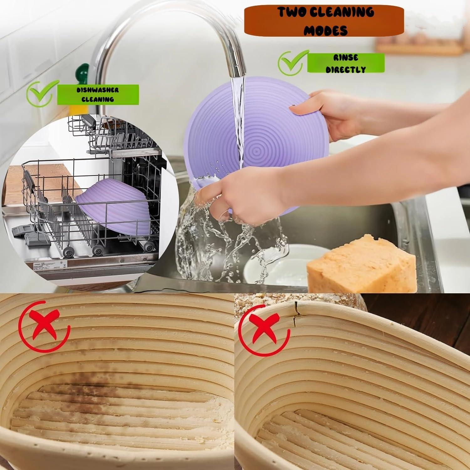 Premium Banneton Bread Proofing Basket Set of 2 - Silicone Sourdough Starter Kit 10 Inch Oval & 9 Food Grade Silicone Material Practical Bread Making Starter Kit