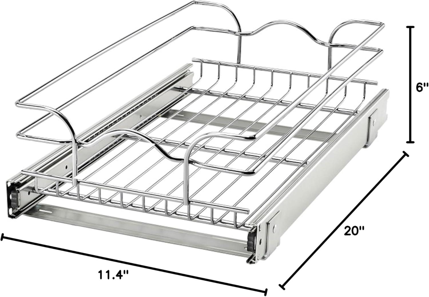 Rev-A-Shelf 5WB1-0918 Single Wire Basket Pull Out Shelf Storage Organizer for Kitchen Base Cabinets, Silver