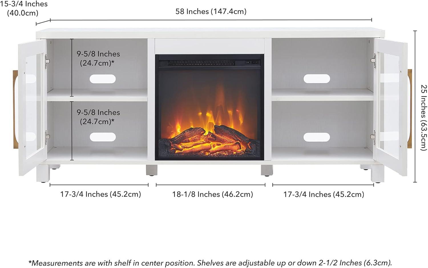 White TV Stand with Log Fireplace Insert - Henn&Hart