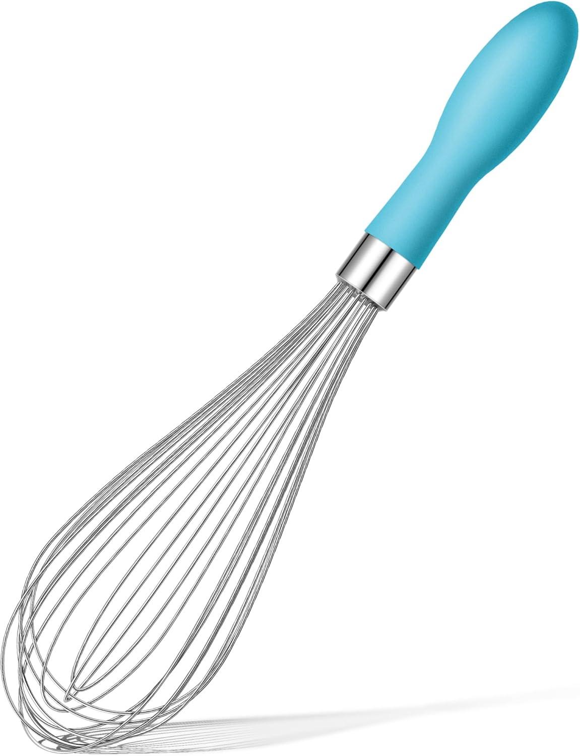 Stainless Steel Whisk - Balloon Kitchen Tool With Soft Silicone Handle Utensil For Blending, Beating - Azure-12 inch