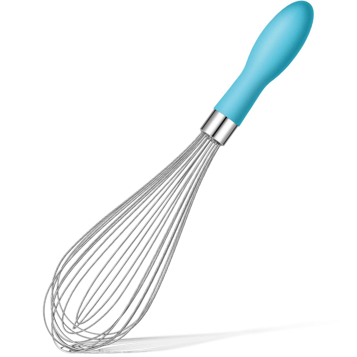 Stainless Steel Whisk - Balloon Kitchen Tool With Soft Silicone Handle Utensil For Blending, Beating - Azure-12 inch