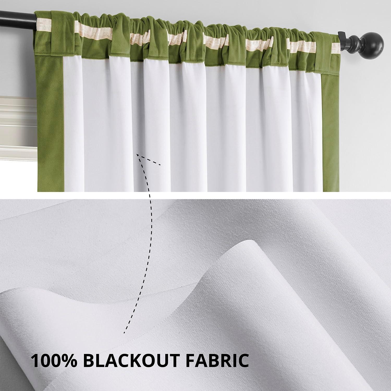 Half Price Drapes Signature Basque Green Velvet Blackout Curtains For Bedroom(1 Panel), 50WX 84L