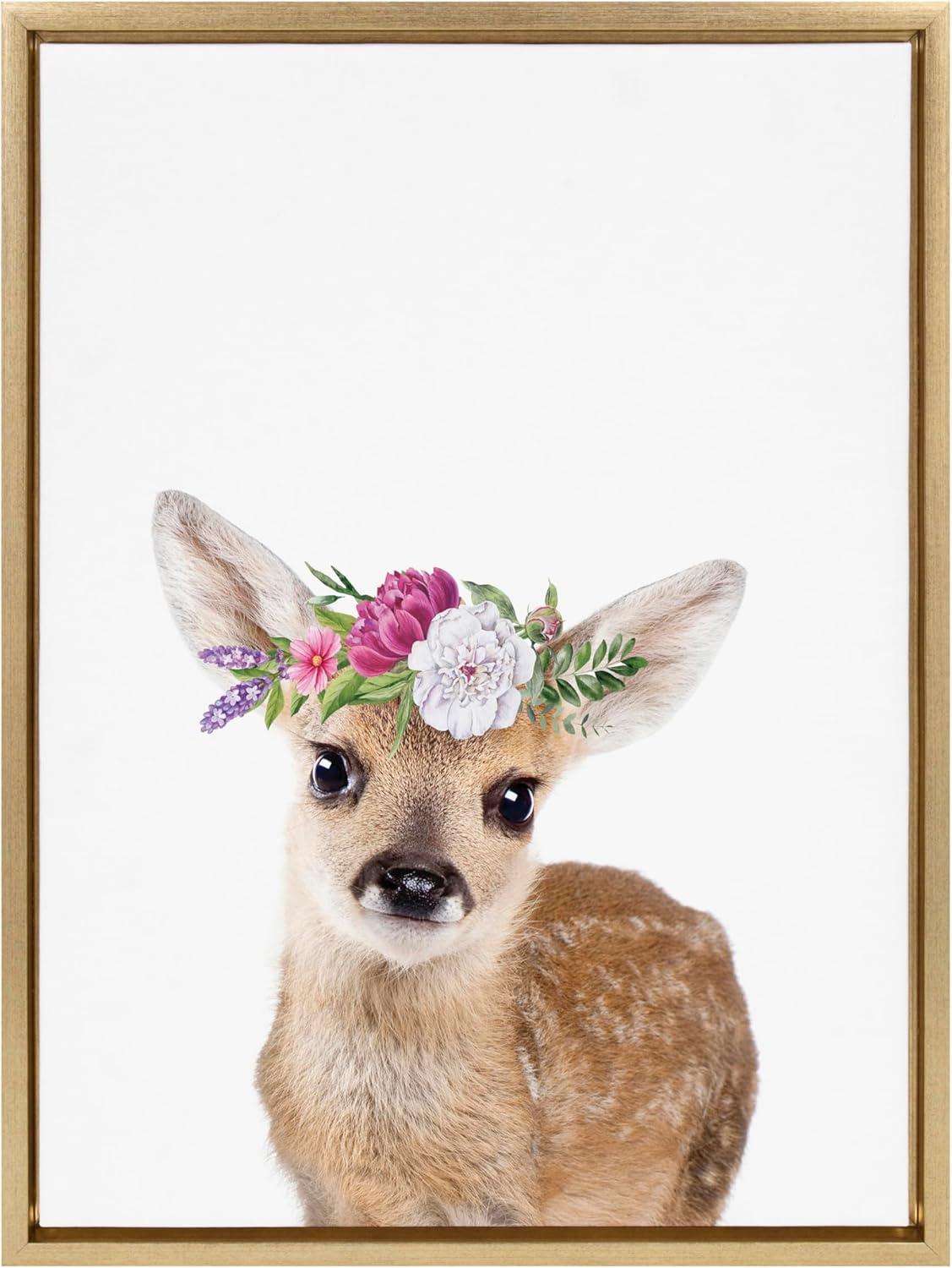 Kate & Laurel All Things Decor 18"x24" Sylvie Flower Crown Fawn Framed Wall Art by Amy Peterson Art Studio