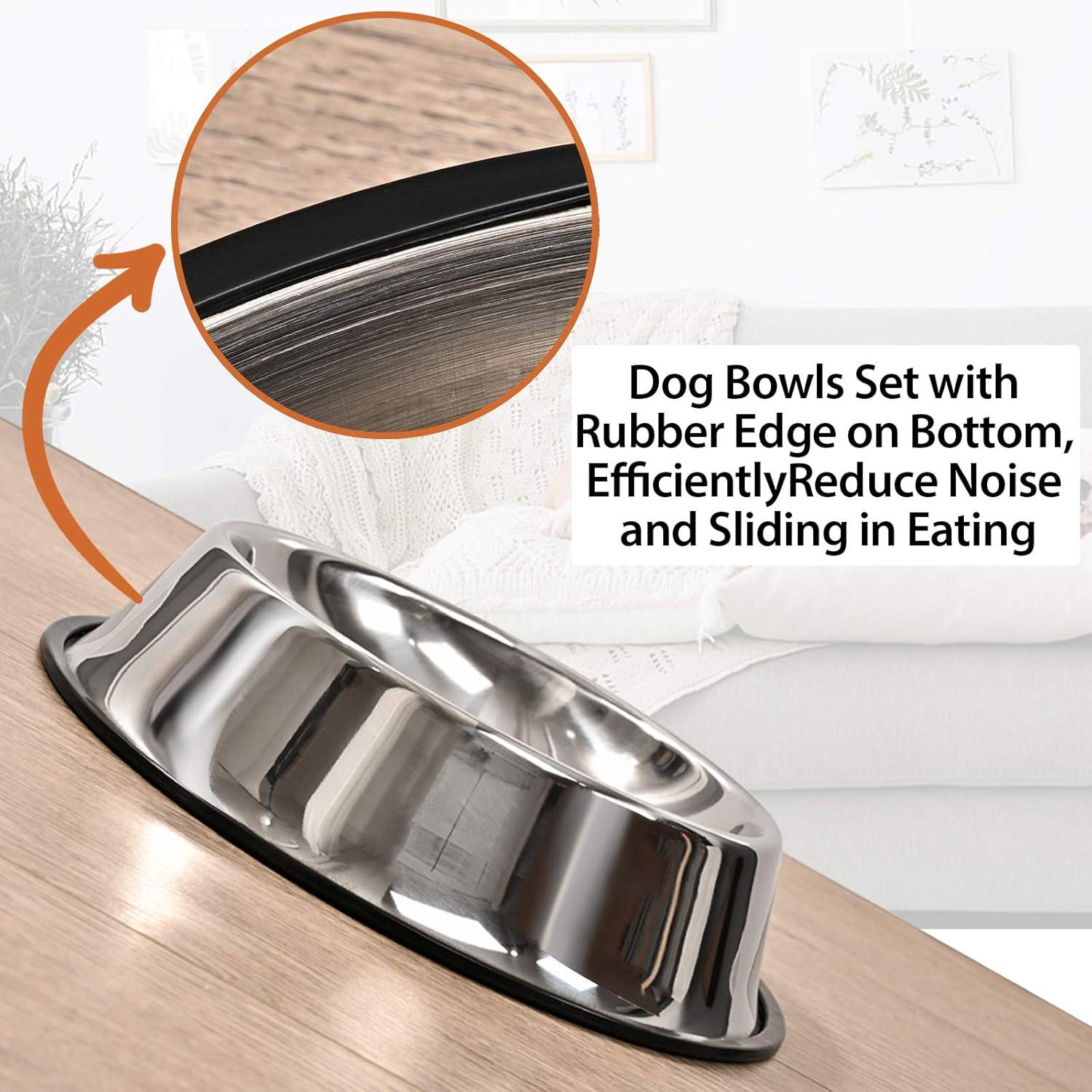 2 pack stainless steel dog bowl with non slip rubber base for small/medium/large pets, perfect dishes, pet feeder bowl and water bowl, suitable for puppies, kittens, and kittens (8 oz)