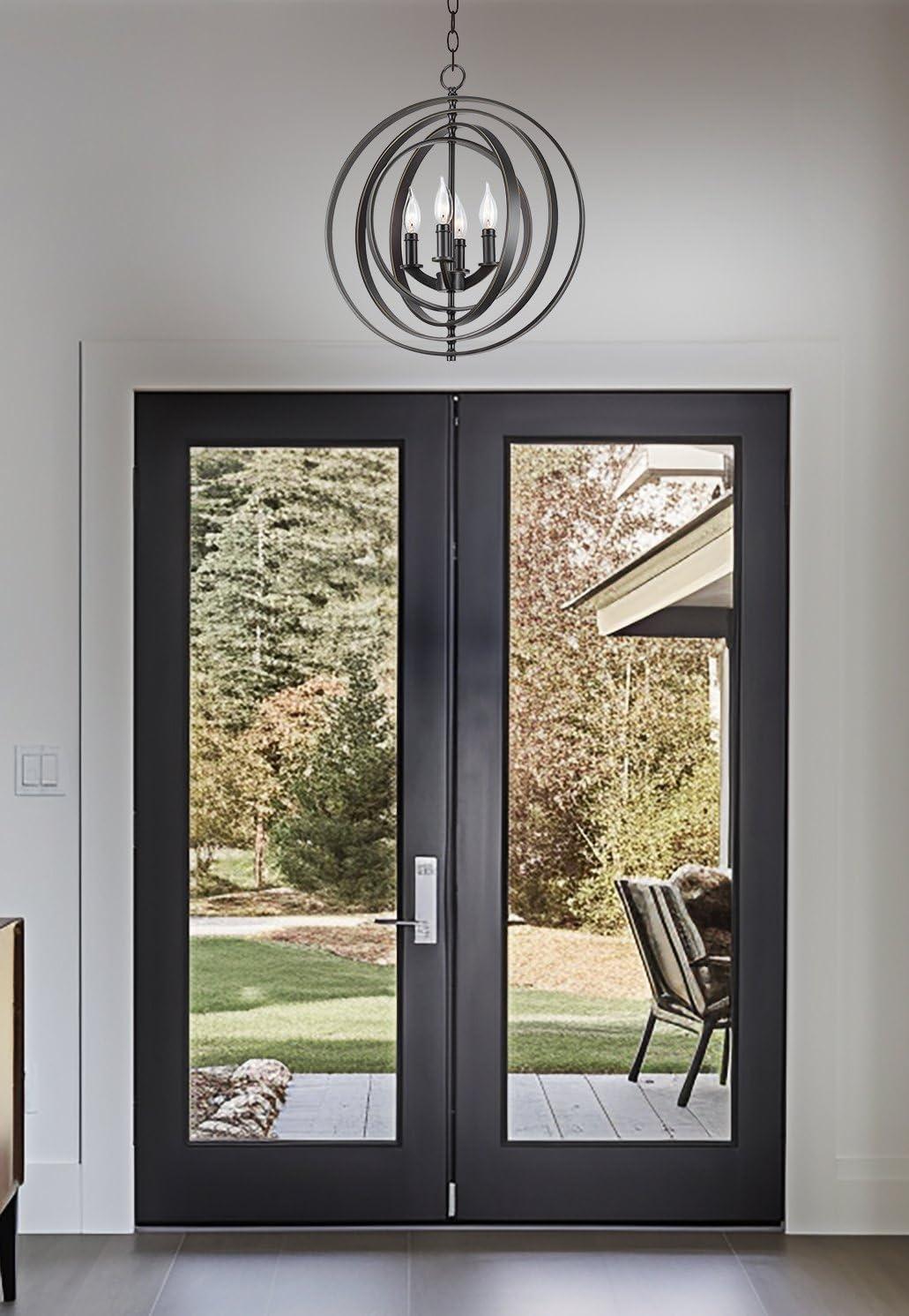 Kira Home Orbits 21" Farmhouse Orb/Globe Pendant Chandelier, Pivoting Interlocking Rings, Adjustable Height, Hand