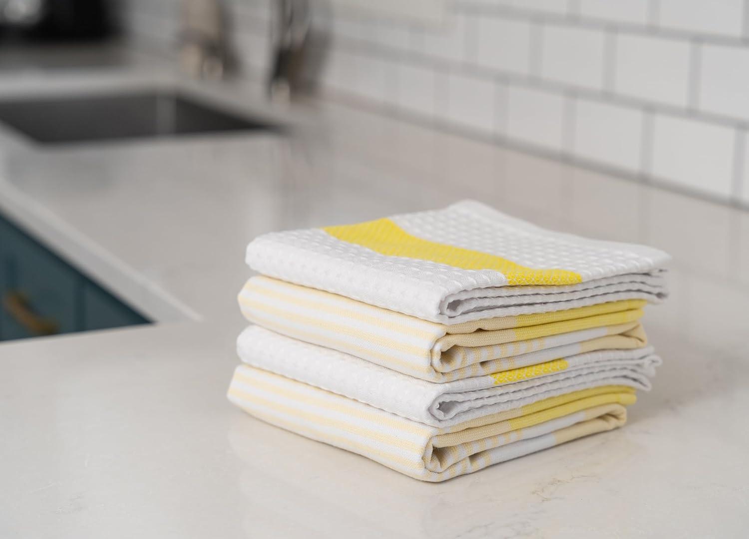 KAF Home Madison Set of 4 Absorbent, Durable and Soft Kitchen Towels | 18" x 28"  - Sunshine