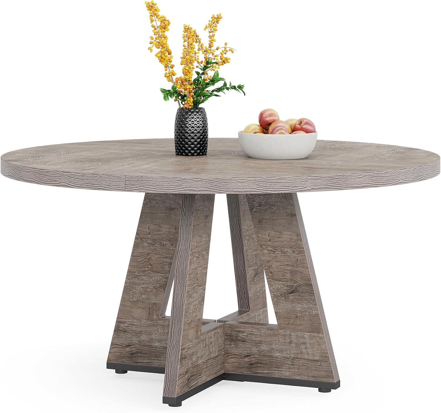 Tribesigns Round Dining Table for 4, Grey Kitchen Table 47 Inch Farmhouse Wood Kitchen Dinning Table for Kitchen Living Room