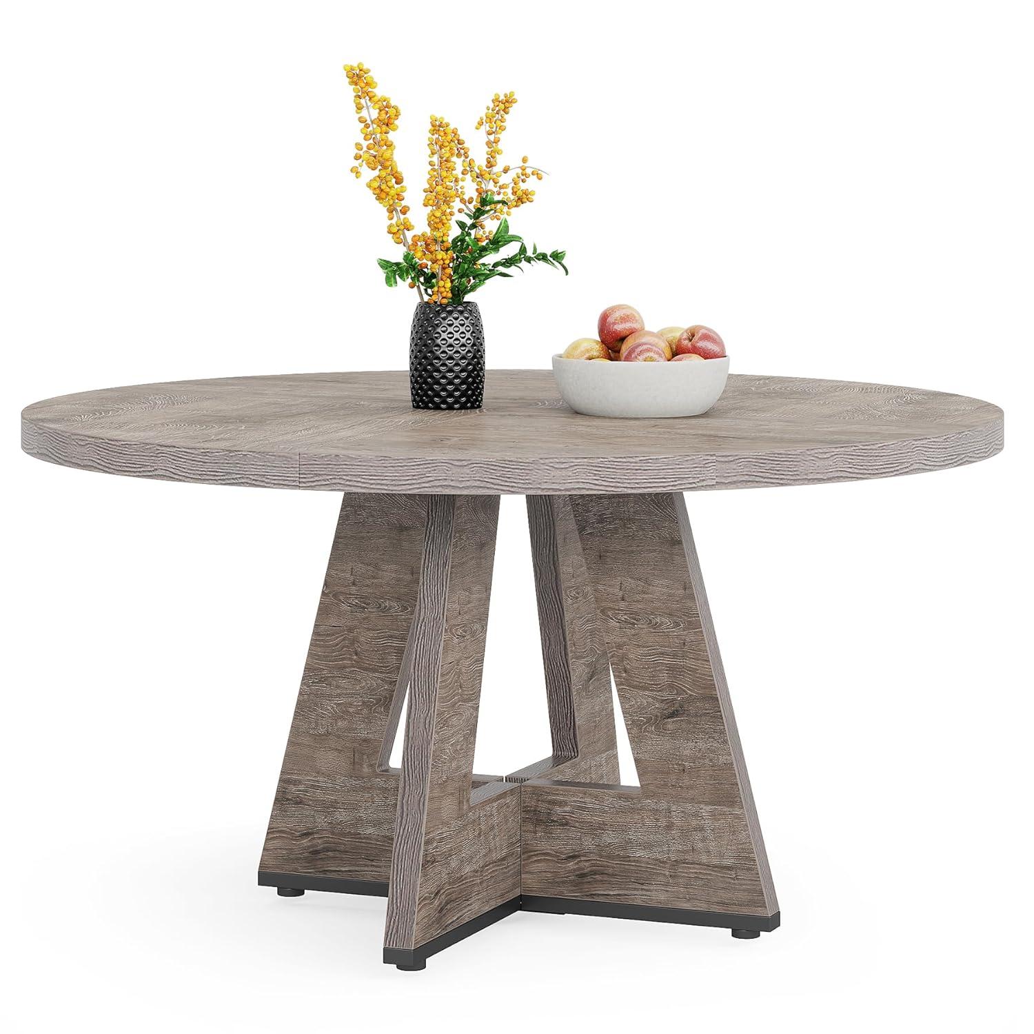 Tribesigns Round Dining Table for 4, Grey Kitchen Table 47 Inch Farmhouse Wood Kitchen Dinning Table for Kitchen Living Room