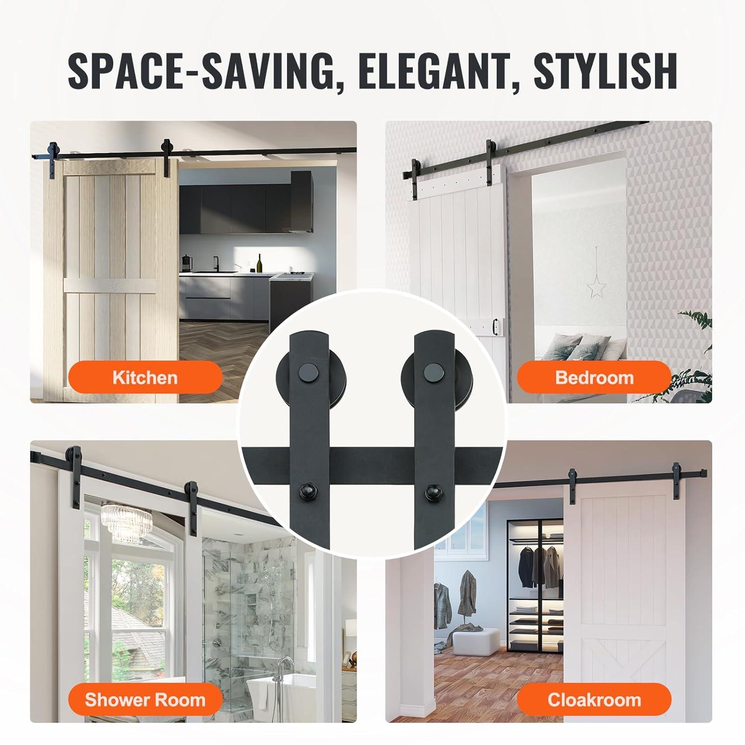 VEVOR Black Steel Single Door Barn Door Hardware Kit Standard Single