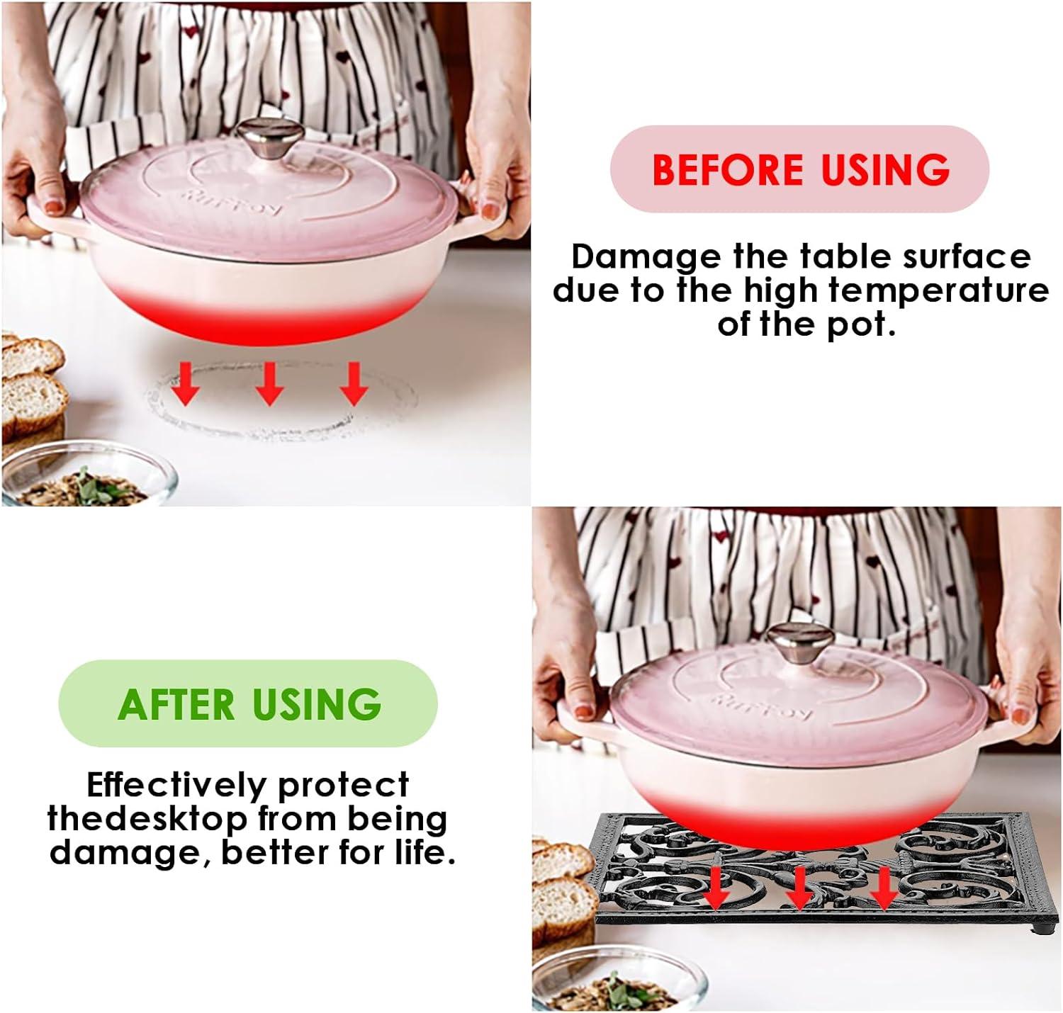 Stack man Extra Large Trivets For Hot Dishes,14.9 X 12 Inch Cast Iron Trivet With Rubber Feets,Heat Resistant Trivets For Hot Pots Pans,Metal Trivet For Kitchen Counter Dining Table Cooktop Stovetop