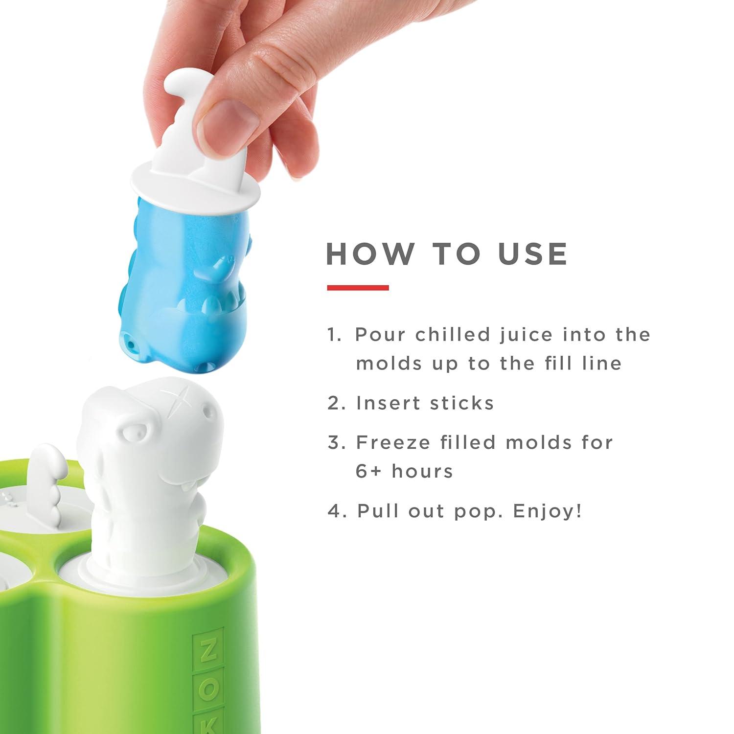 ZOKU Dino Pop Molds, 6 Different Easy-release Silicone Popsicle Molds in One Tray, Unique and Fun Prehistoric Designs, BPA-free