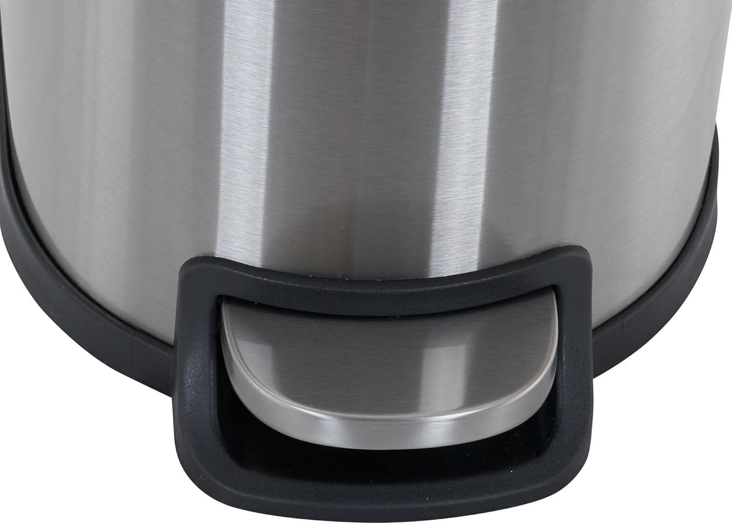 Slim Silver Stainless Steel Pedal Trash Can with Soft Close Lid