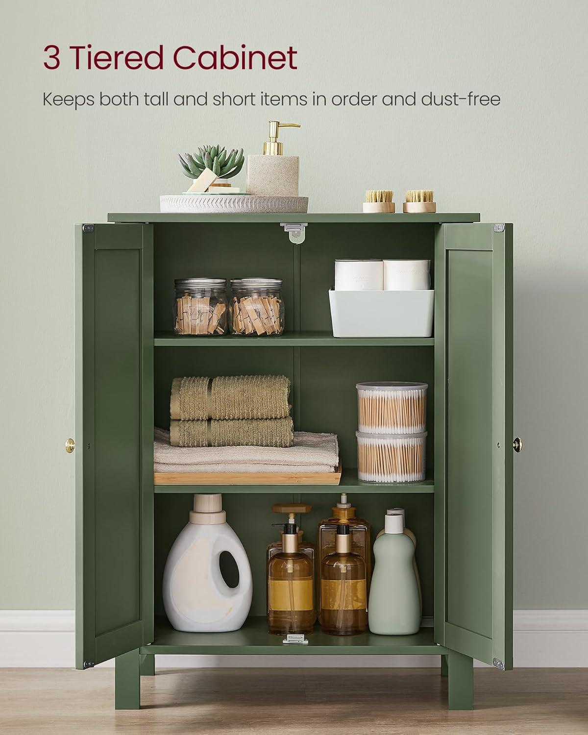 Bathroom Floor Storage Cabinet, Bathroom Storage Unit with 2 Adjustable Shelves, Bathroom Cabinet Freestanding, 11.8 x 23.6 x 31.5 Inches, Forest Green UBCB060C01