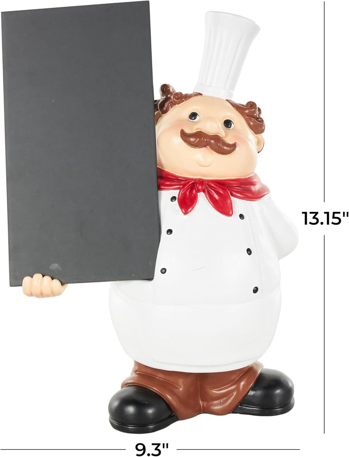 Deco 79 Polystone Chef Decorative Sculpture Kitchen Decorative Figurine Home Decor Statue with Chalkboard, Accent Figurine 9" x 5" x 13", White