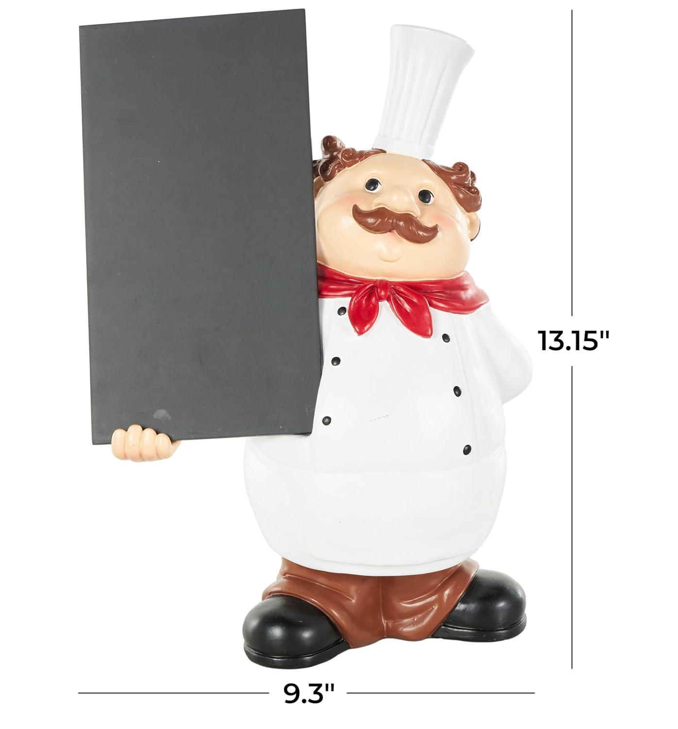 Deco 79 Polystone Chef Decorative Sculpture Kitchen Decorative Figurine Home Decor Statue with Chalkboard, Accent Figurine 9" x 5" x 13", White