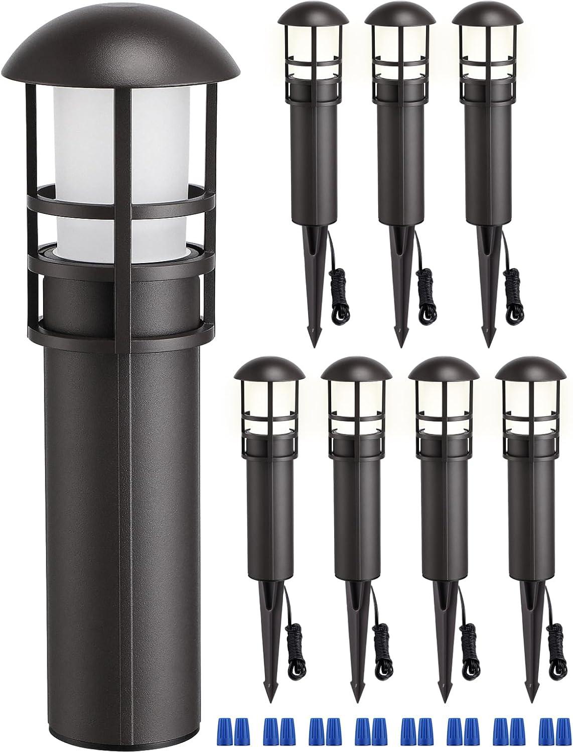 LEONLITE 8-Pack Low Voltage Landscape Lights Pathway, 3W 12V LED Path Lights, CRI90+, IP65 Waterproof Walkway Light, ETL Listed, Oil Rubbed Bronze Aluminum Housing, 3000K Warm White