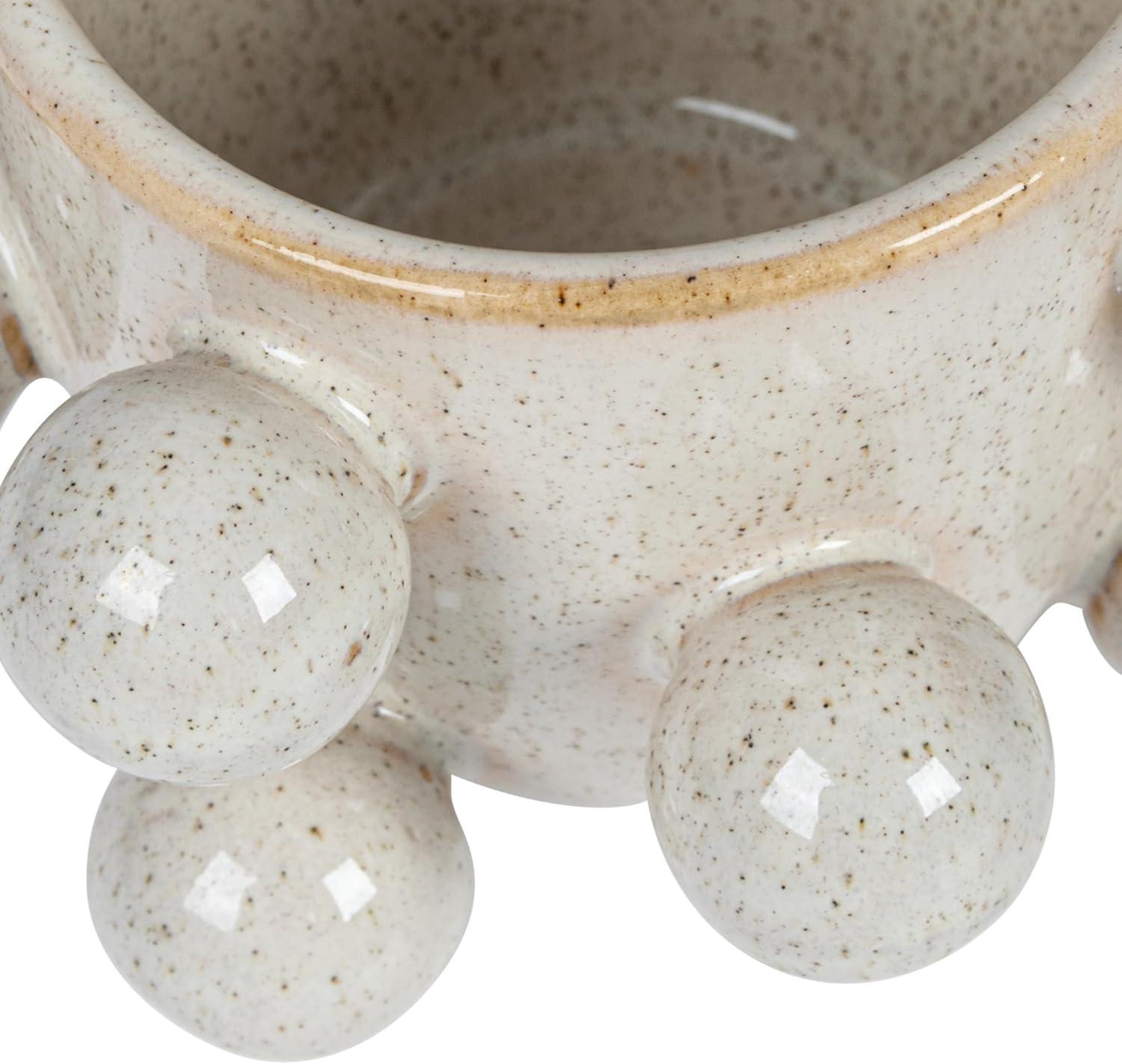 Speckled Cream Stoneware Planter with Orbs and Reactive Glaze