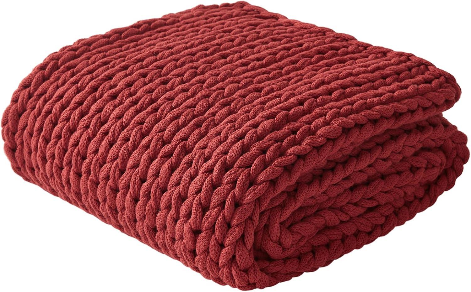 50"x60" Chunky Double Knit Handmade Throw Blanket Red - Madison Park