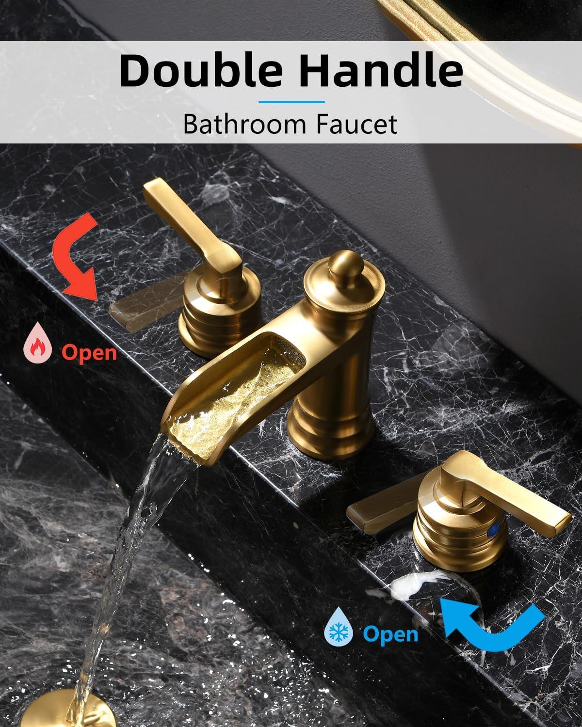 Brushed Gold 8-Inch Widespread Double Handle Bathroom Faucet