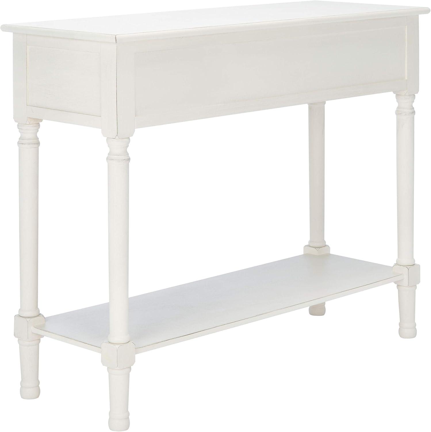 Distressed White Wood Console Table with Storage Drawers