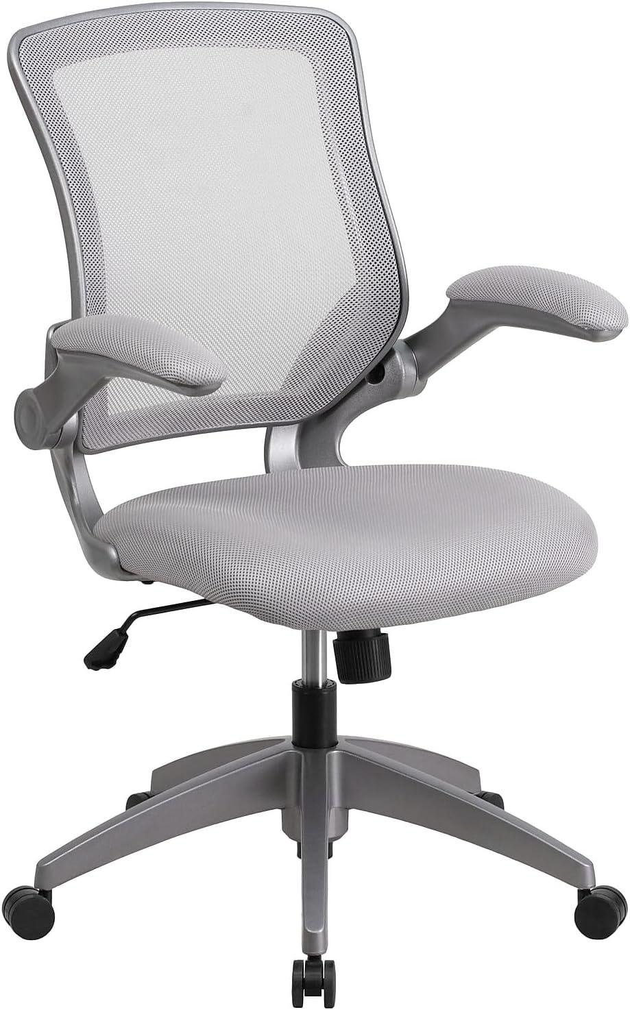 Flash Furniture Mid-Back Gray Mesh Swivel Ergonomic Task Office Chair with Gray Frame and Flip-Up Arms