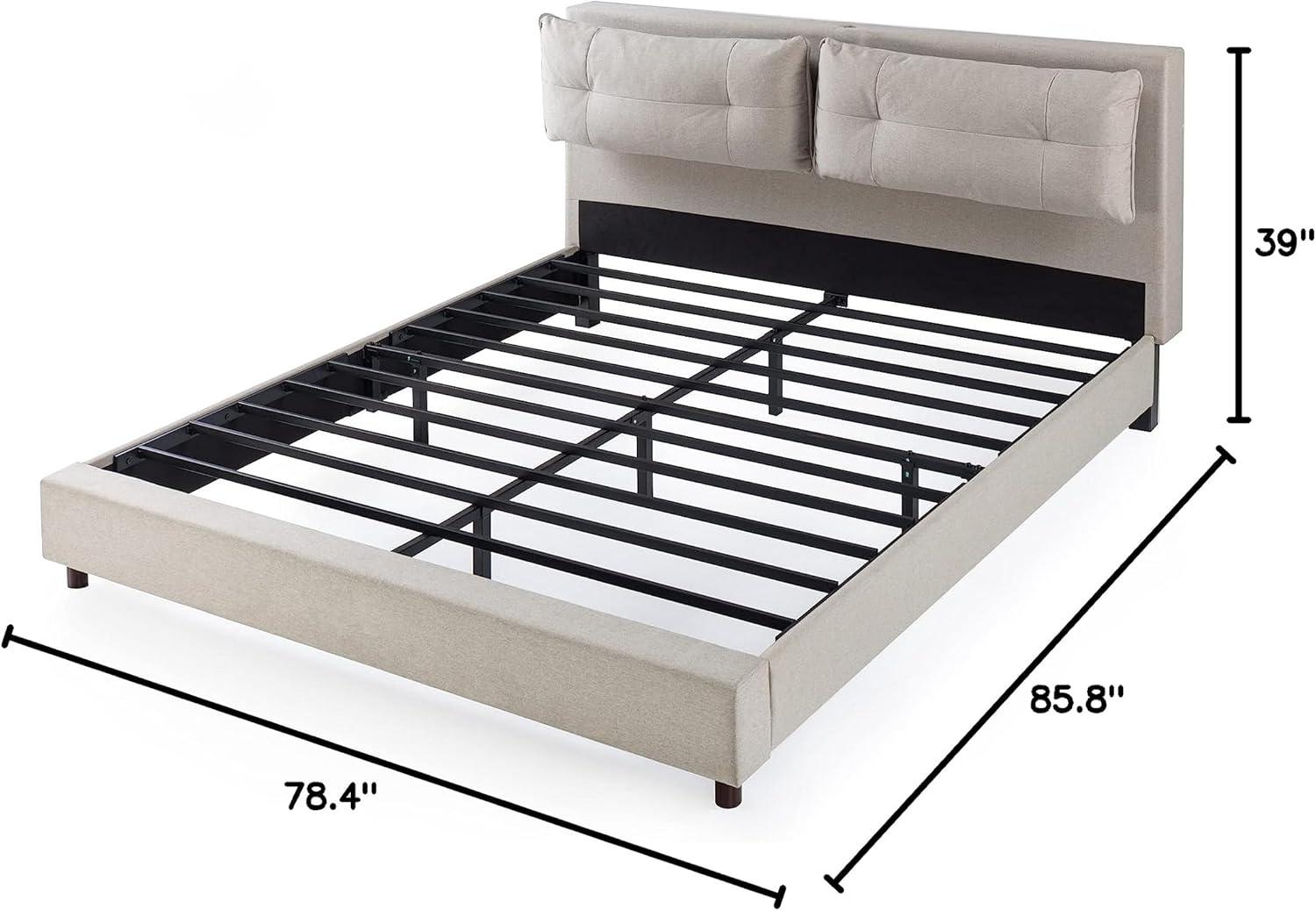 Zinus 39" Avery Platform Bed, Reclining Fabric Headboard and USB Ports, Beige, King